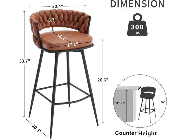 BFZ 26inch Bar Stools Set of 2, Counter Height Bar Stools, 180° Swivel Suede Fabric Stool Chairs with Woven Back and Footrest for Kitchen Island,...