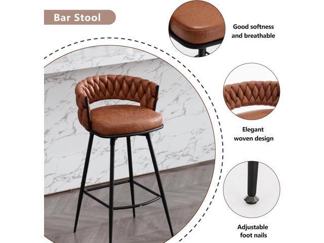 BFZ 26inch Bar Stools Set of 2, Counter Height Bar Stools, 180° Swivel Suede Fabric Stool Chairs with Woven Back and Footrest for Kitchen Island,...