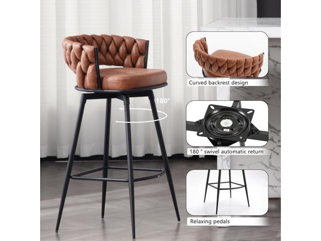 BFZ 26inch Bar Stools Set of 2, Counter Height Bar Stools, 180° Swivel Suede Fabric Stool Chairs with Woven Back and Footrest for Kitchen Island,...