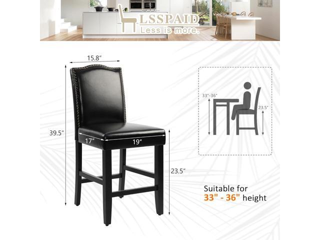 LSSPAID Counter Height Bar Stools Set of 4, 23.5 Inch Pu Upholstered Barstools, Kitchen Island Chairs with Bronze Nail Backrest and Solid Wood Legs...