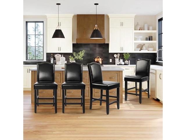 LSSPAID Counter Height Bar Stools Set of 4, 23.5 Inch Pu Upholstered Barstools, Kitchen Island Chairs with Bronze Nail Backrest and Solid Wood Legs...