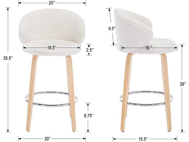 Modern Bar Stools Set of 2, 26 Inch Counter Height Sherpa Barstools with Wooden Legs, Bar Chairs with Barrel Backrest for Kitchen Island Dining...