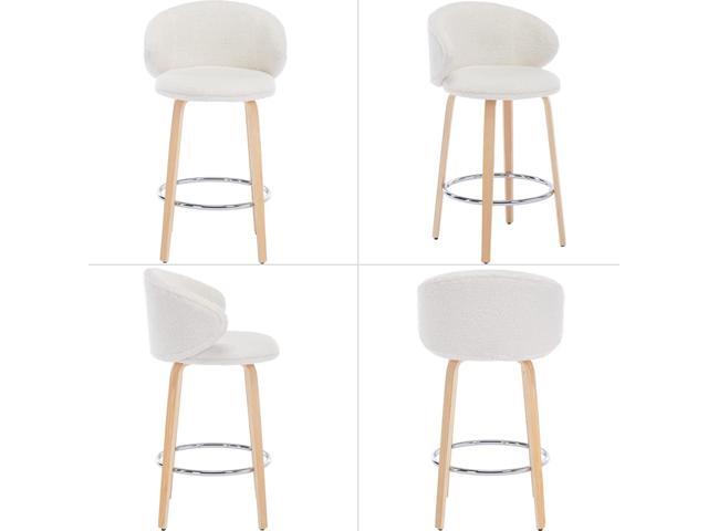 Modern Bar Stools Set of 2, 26 Inch Counter Height Sherpa Barstools with Wooden Legs, Bar Chairs with Barrel Backrest for Kitchen Island Dining...