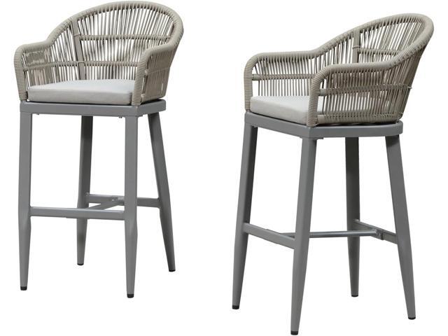 PURPLE LEAF Outdoor Bar Height Stools Set of 2 Patio Metal Modern Wicker Rattan Bar Chairs Woven Aluminum Barstools with Back and Cushions for...