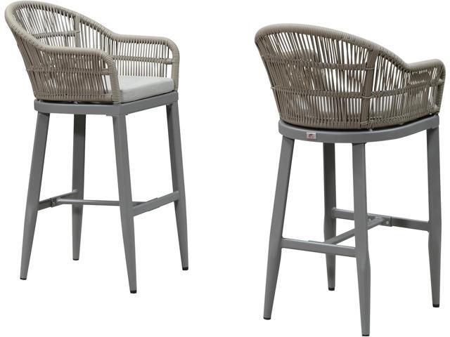 PURPLE LEAF Outdoor Bar Height Stools Set of 2 Patio Metal Modern Wicker Rattan Bar Chairs Woven Aluminum Barstools with Back and Cushions for...