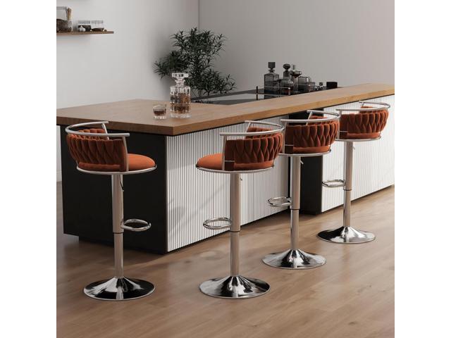 UIXE 360° Swivel Bar Stools Set of 4, Modern Adjustable Counter Height Velvet Bar Chair Silver Metal Stool, Comfy Kitchen Island Dining Chairs with...