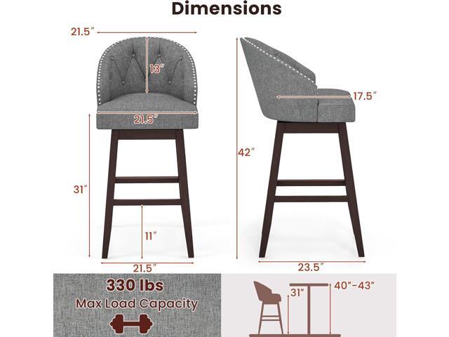 COSTWAY Bar Stools Set of 4, 31 Swivel Bar Stools with Rubber Wood Legs & Padded Back, Breathable Linen Fabric, Stylish Tufted Design & Rivet...