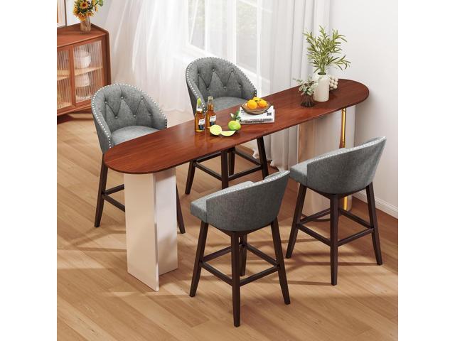 COSTWAY Bar Stools Set of 4, 31 Swivel Bar Stools with Rubber Wood Legs & Padded Back, Breathable Linen Fabric, Stylish Tufted Design & Rivet...