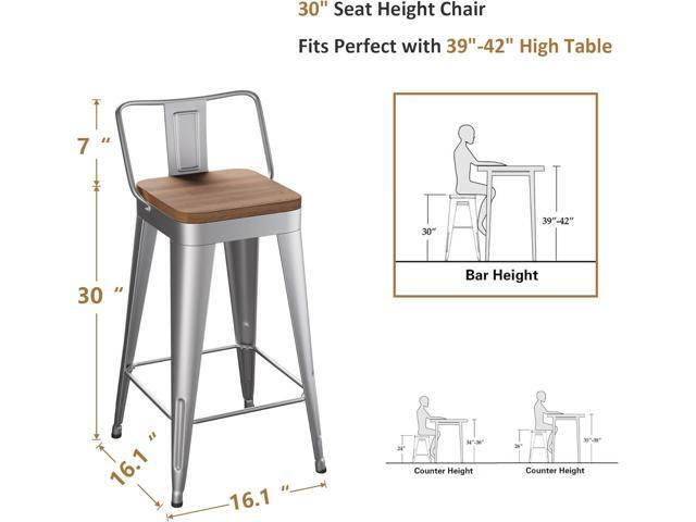 WENTMENT Bar Stools Set of 4 Counter Height Stools with Removable Back 30' Kitchen Bar Stools with Wooden Seat, Silver