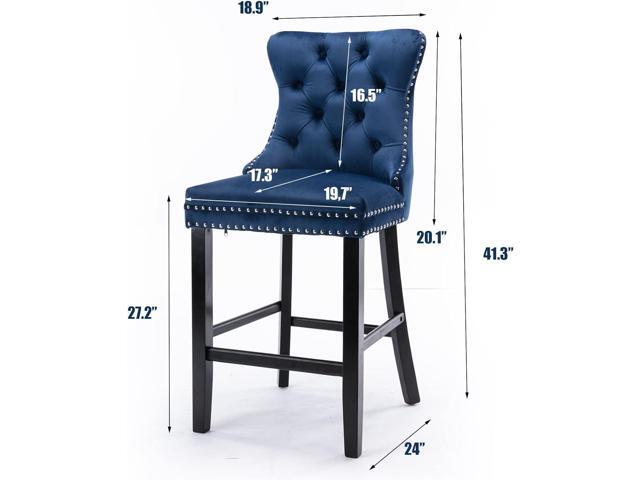 SoarFlash Modern Velvet Upholstered Bar Stools Set of 4 with Wood Legs, Button Tufted,Chrome Nailhead, Counterstool Seat, Armless Bar Chairs (Blue)