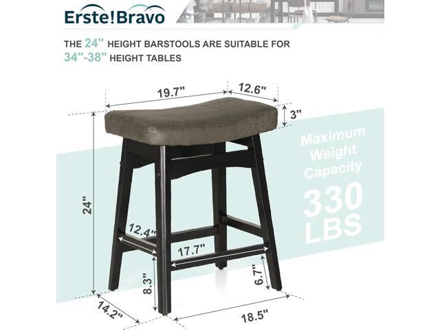 Grey Solid Wood Bar Stool for Kitchen Counter Height Barstool with Faux Leather Saddle Seat Farmhouse Upholstered Stool for 34'-38' Counter Island,...