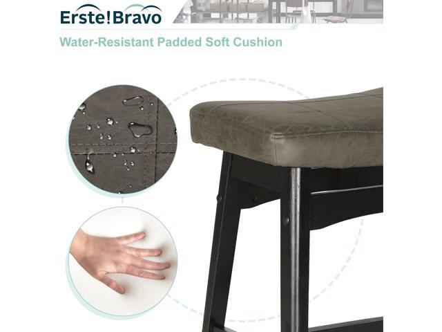 Grey Solid Wood Bar Stool for Kitchen Counter Height Barstool with Faux Leather Saddle Seat Farmhouse Upholstered Stool for 34'-38' Counter Island,...