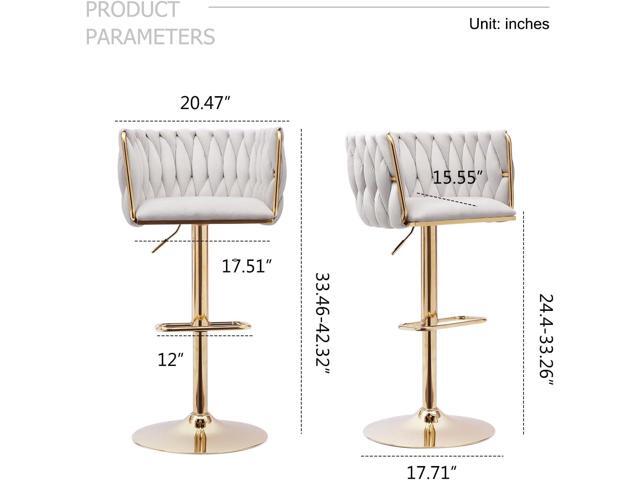 Beige Velvet Bar Stools Set of 2 - Modern Adjustable Swivel Counter Height Chairs with Woven Back, Gold Metal Leg & Base Bar Chair for Kitchen...