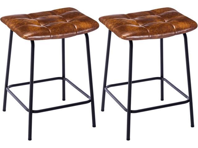 DUHOME 24 Square Tufted Counter Bar Stools Set of 2, Breathable Faux Leather Upholstered Barstool with Footrest, Backless Stool for Kitchen Counter...