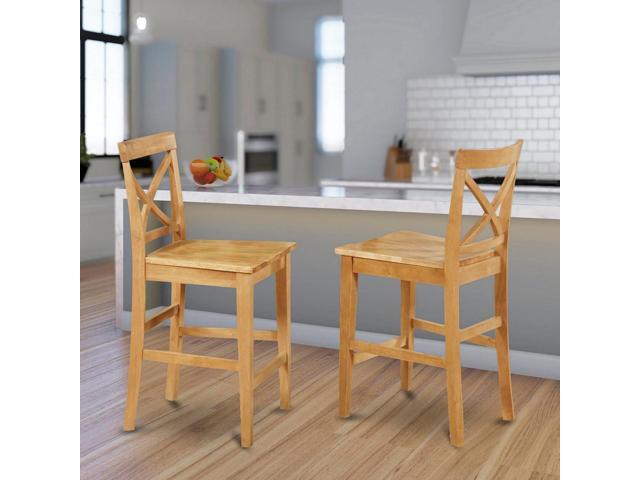 East West Furniture PBS-OAK-W Pub Counter-Height Bar Stool - Pub Height Kitchen Chairs, Set of 2, Oak
