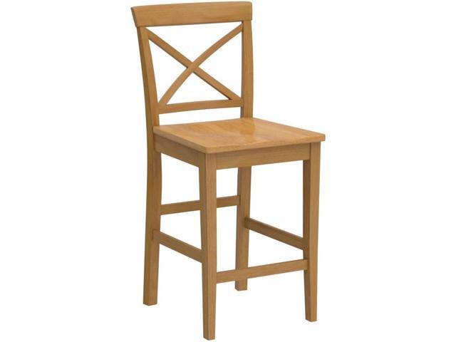 East West Furniture PBS-OAK-W Pub Counter-Height Bar Stool - Pub Height Kitchen Chairs, Set of 2, Oak