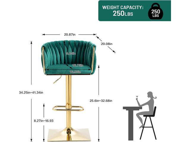 Modern Velvet Swivel Bar Stools Set of 2, Hand Woven Backrest, Comfy Adjustable Counter Height Barstools with Gold Square Base for Counter, Kitchen...