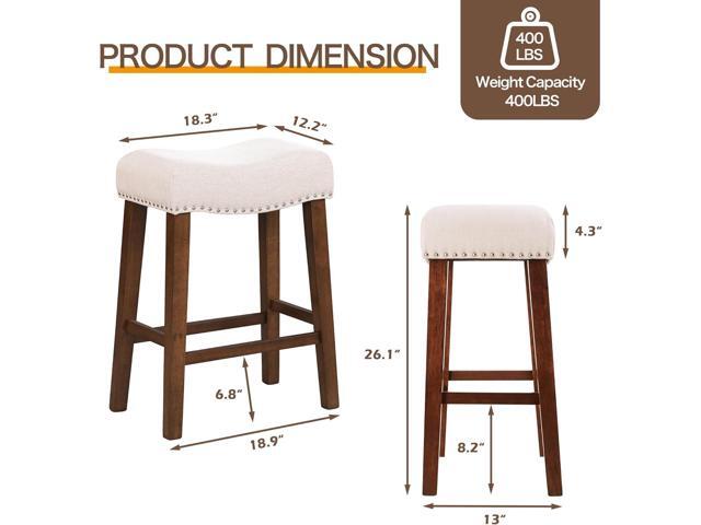 26' Counter Height Bar Stools - Modern Backless Kitchen Island Saddle Barstools Chairs with Footrest, Solid Wood Legs & Nailhead Trim Linen Fabric...