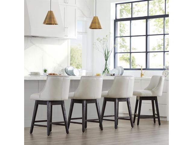 CHITA Counter Height Swivel Barstools, FSC Certified 26' H Seat Height Upholstered Bar Stools Set of 2, Faux Leather in Creamy Grey