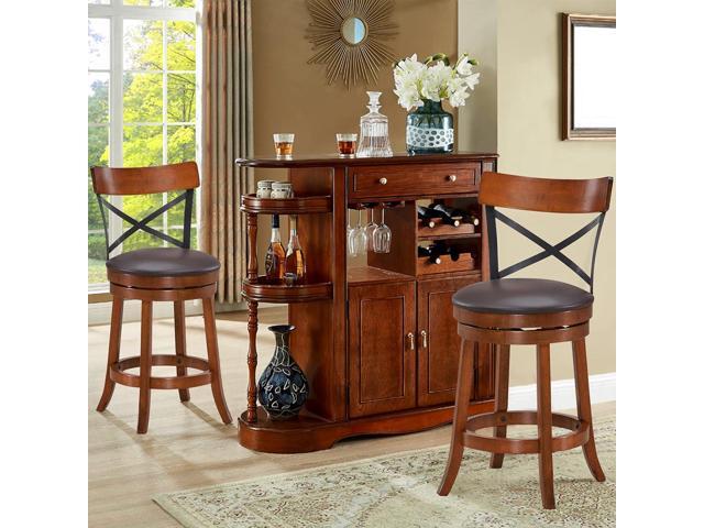 COSTWAY Bar Stool Set of 2, 360-Degree Swivel Solid Wood Stools with Soft Cushion & Backrest, 25Height Kitchen Counter Bar Stools for Kitchen...