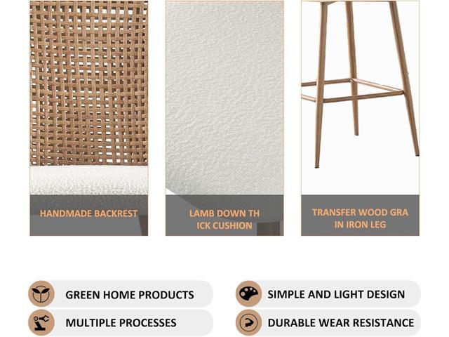 Rattan Counter Height Bar Stools Set of 2, Upholstered Boucle Barstools with PE Rattan Back, 26 inch Stools Armless Bar Chairs for Kitchen...