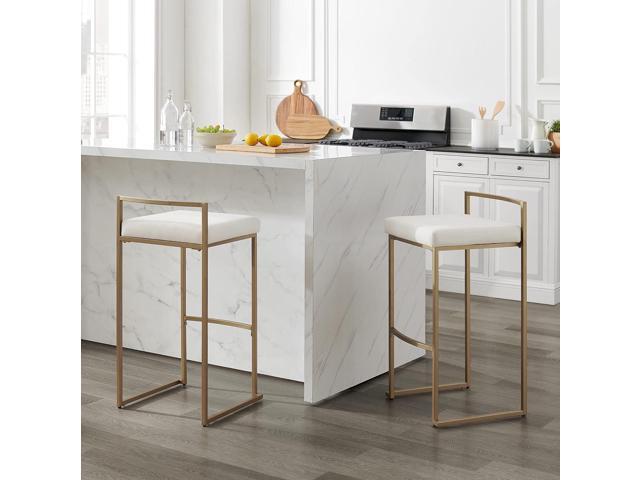 Crosley Furniture Harlowe Upholstered Seat Bar Stools Set of 2, Crème and Gold