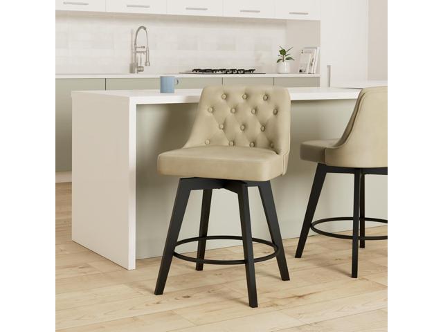 MINCETA Bar Stools Set of 2, PU Leather Barstools, 26 Inch Upholstered Counter Stools with Low Tufted Back and Footrest, Swivel Counter Height...