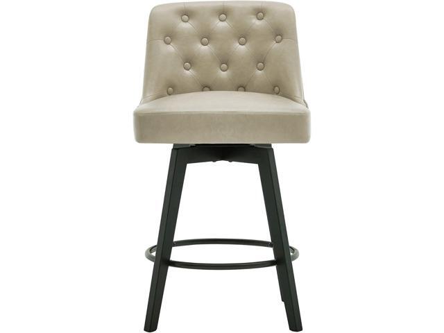 MINCETA Bar Stools Set of 2, PU Leather Barstools, 26 Inch Upholstered Counter Stools with Low Tufted Back and Footrest, Swivel Counter Height...