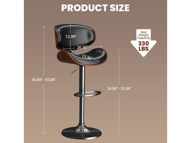 Swivel Bar Stools for Kitchen Counter, Adjustable Bentwood Barstools, Modern PU Leather Upholstered Bar Chair with Back and Footrest, for Bar,...