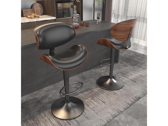 Swivel Bar Stools for Kitchen Counter, Adjustable Bentwood Barstools, Modern PU Leather Upholstered Bar Chair with Back and Footrest, for Bar,...