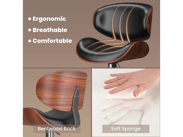 Swivel Bar Stools for Kitchen Counter, Adjustable Bentwood Barstools, Modern PU Leather Upholstered Bar Chair with Back and Footrest, for Bar,...