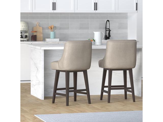 CHITA Counter Height Swivel Barstools, FSC Certified 26' H Seat Height Upholstered Bar Stools Set of 2, Performance Fabric in Tan