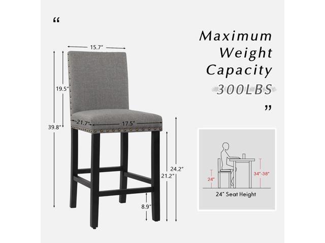 DAGONHIL 24 inch Bar Stools Set of 4, Counter Height Bar Stools with Backs, Nail Head Barstools with Wood Legs, Upholstered Kitchen Island Chairs,...