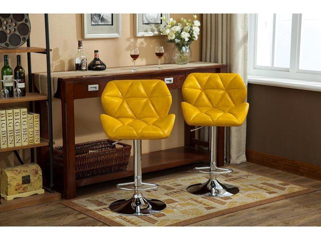 Roundhill Furniture Glasgow Contemporary Tufted Adjustable Height Hydraulic Yellow Bar Stools, Set of 2,