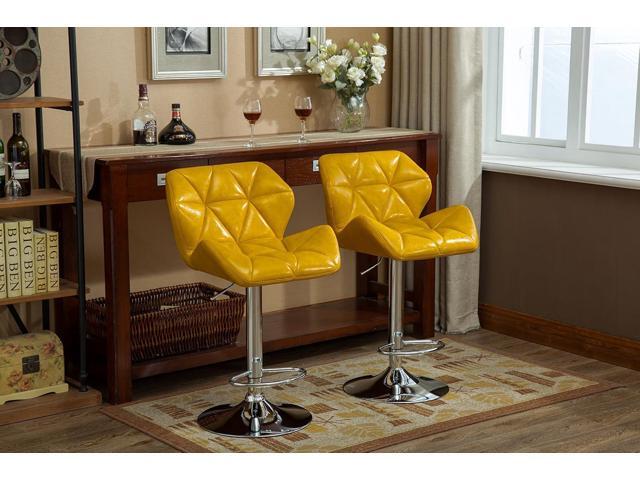 Roundhill Furniture Glasgow Contemporary Tufted Adjustable Height Hydraulic Yellow Bar Stools, Set of 2,