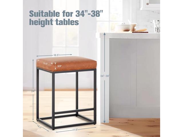 Brown Counter Height Bar Stools Set of 4 for Kitchen Counter 24 Inch Backless Modern Barstools Industrial Upholstered Faux Leather Stools Farmhouse...