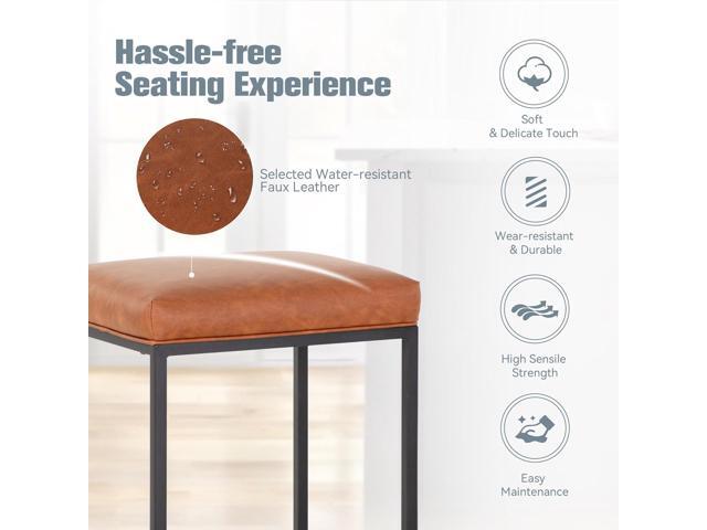 Brown Counter Height Bar Stools Set of 4 for Kitchen Counter 24 Inch Backless Modern Barstools Industrial Upholstered Faux Leather Stools Farmhouse...