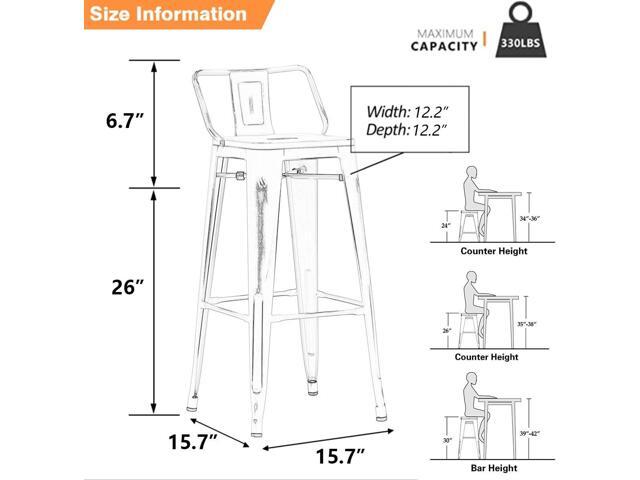 Yongchuang Metal Bar Stools with Backs Set of 4 Counter Height Bar Stools for Indoor Outdoor Barstools Low Back Bar Chairs 26' Cream White
