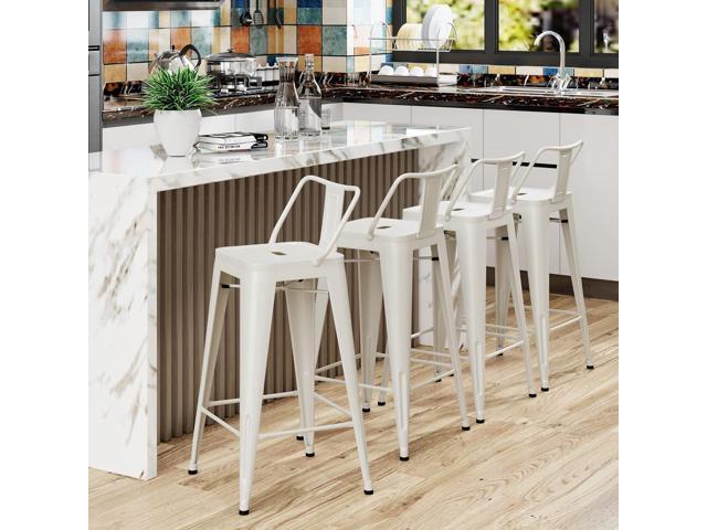 Yongchuang Metal Bar Stools with Backs Set of 4 Counter Height Bar Stools for Indoor Outdoor Barstools Low Back Bar Chairs 26' Cream White