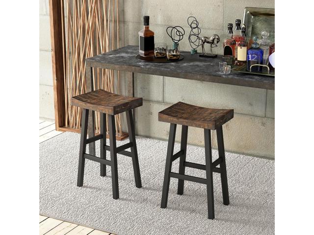 COSTWAY Wooden Saddle Stools Set of 2, 29-inch Bar Height Stools with Curved Seat Surface, Rubber Wood, Acacia Wood, Footrests, Kitchen Island...