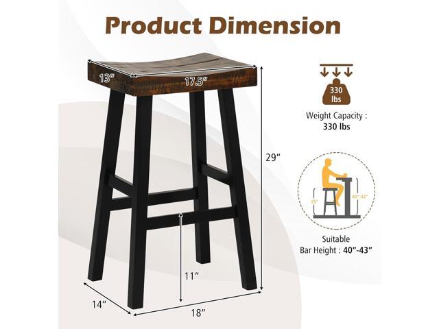 COSTWAY Wooden Saddle Stools Set of 2, 29-inch Bar Height Stools with Curved Seat Surface, Rubber Wood, Acacia Wood, Footrests, Kitchen Island...