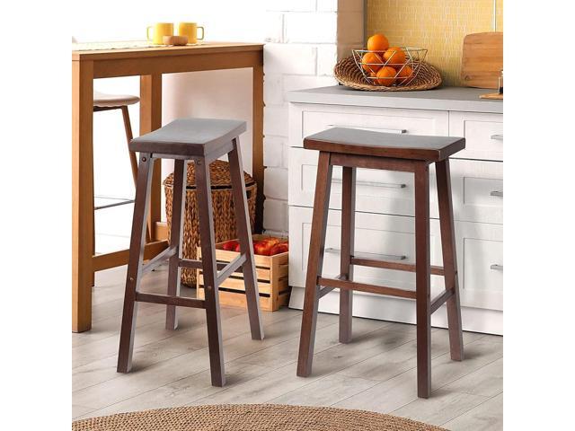PJ Wood Classic Saddle-Seat 24'' Tall Kitchen Counter Stool for Homes, Dining Spaces, and Bars with Backless Seat, 4 Square Legs, Walnut (2 Pack)