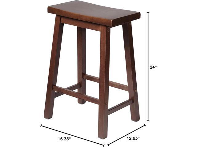 PJ Wood Classic Saddle-Seat 24'' Tall Kitchen Counter Stool for Homes, Dining Spaces, and Bars with Backless Seat, 4 Square Legs, Walnut (2 Pack)