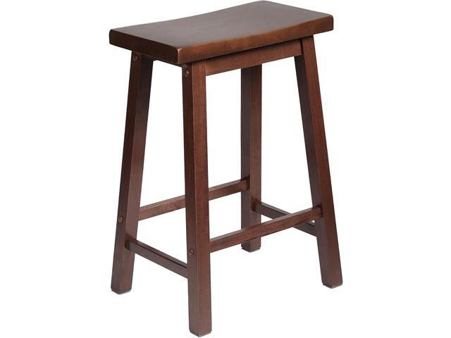 PJ Wood Classic Saddle-Seat 24'' Tall Kitchen Counter Stool for Homes, Dining Spaces, and Bars with Backless Seat, 4 Square Legs, Walnut (2 Pack)