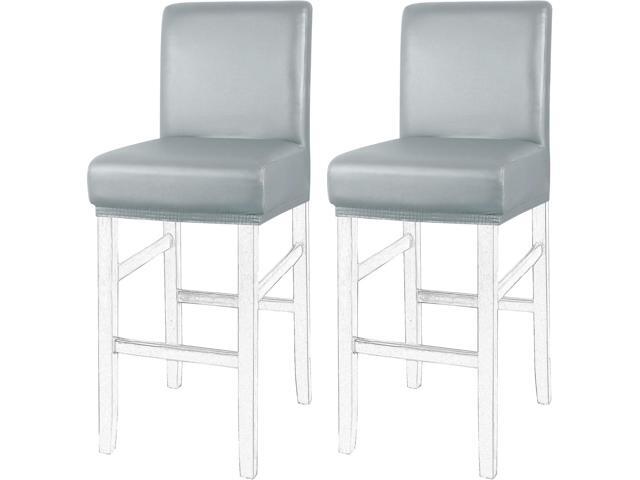PiccoCasa Waterproof Bar Stool Covers, Faux Leather Pub Counter Height Side Chair Covers with Elastic Band Silver Gray 2Pcs