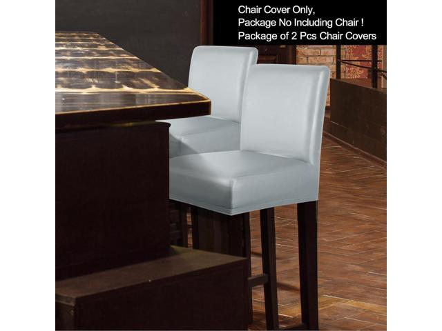 PiccoCasa Waterproof Bar Stool Covers, Faux Leather Pub Counter Height Side Chair Covers with Elastic Band Silver Gray 2Pcs