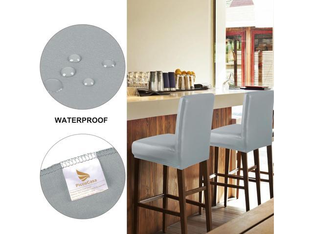 PiccoCasa Waterproof Bar Stool Covers, Faux Leather Pub Counter Height Side Chair Covers with Elastic Band Silver Gray 2Pcs