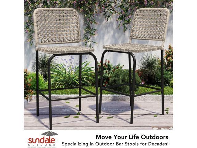 Sundale Outdoor Patio Bar Stools Set of 2, Hand Woven PE Rattan Hollow Back Armless Barstools for Deck Yard Porch, All-Weather Gradient Grey Wicker...
