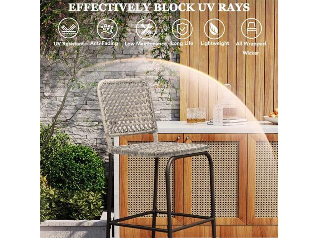 Sundale Outdoor Patio Bar Stools Set of 2, Hand Woven PE Rattan Hollow Back Armless Barstools for Deck Yard Porch, All-Weather Gradient Grey Wicker...