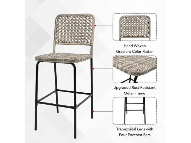 Sundale Outdoor Patio Bar Stools Set of 2, Hand Woven PE Rattan Hollow Back Armless Barstools for Deck Yard Porch, All-Weather Gradient Grey Wicker...